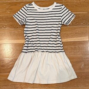 Uniqlo cream and navy blue striped dress
